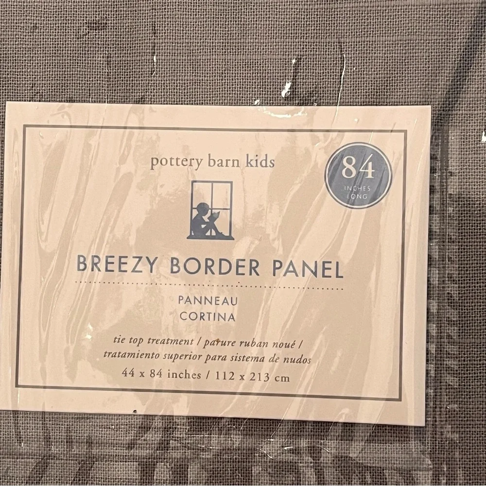 NEW 2 Pottery Barn Kids PBK Breezy Border Panel Drapes 44 x 84” Gray w/White Tie